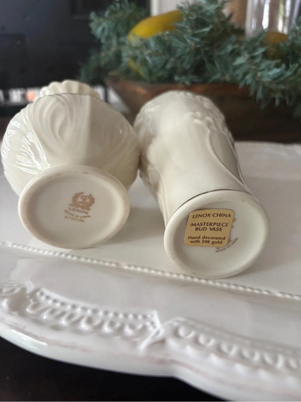 Lenox Ivory Embossed Ceramic Vases
